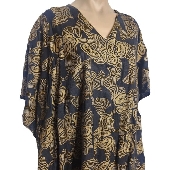 Nubian Queen Kaftan One Size Black and Gold Print Caftan - Picture 8 of 11